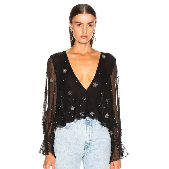 AMIRI Star Embellished Bead Silk Chiffon Blouse S - Picture 1 of 13